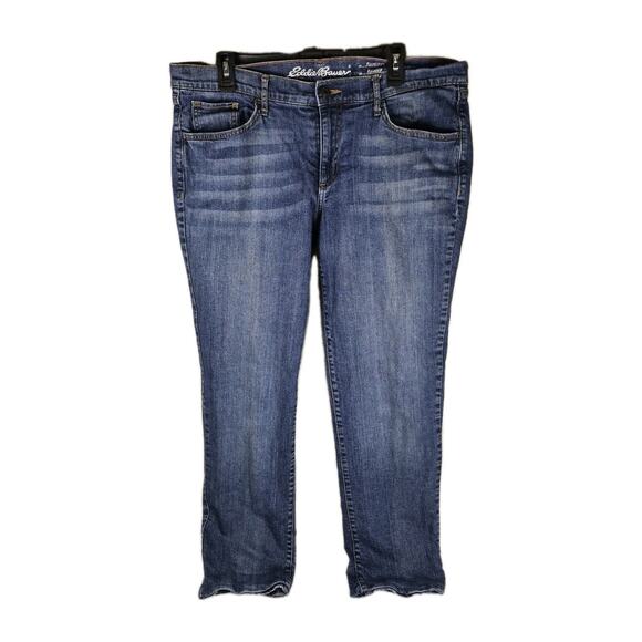 Eddie Bauer Women’s 14 Flannel Lined Jeans Dark Wash Straight Leg Stretch Winter - Picture 1 of 9